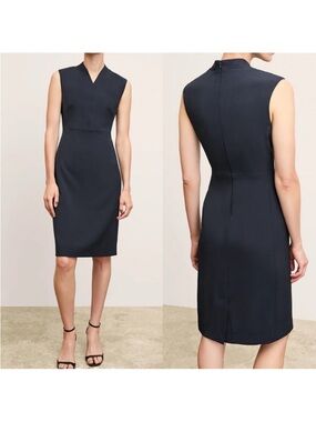 Worn once MM. LAFLEUR the aditi dress dark navy tailored v-neck knee pencil 4
